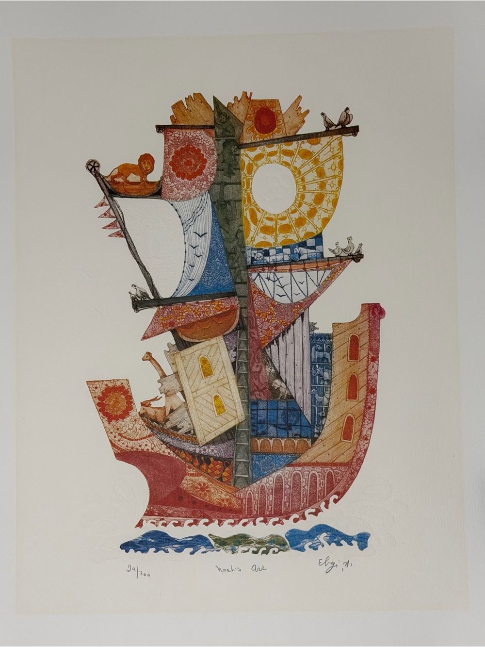 AMRAM EBGI SIGNED EMBOSSED LITHOGRAPH “NOAH’S ARK” Unframed 29/300